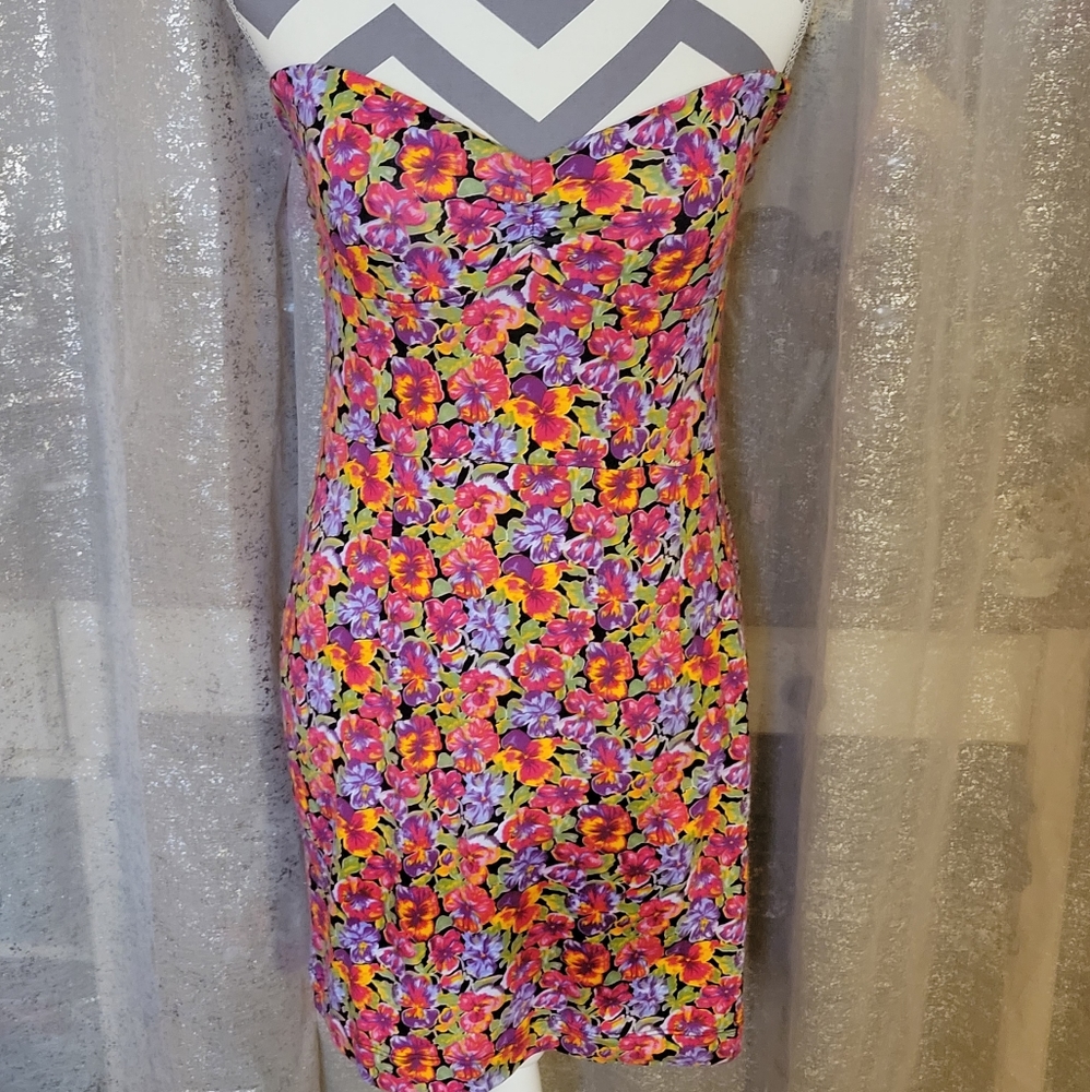 Black Poppy Strapless Floral Mini Dress